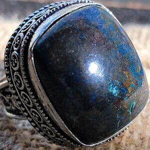 Handmade Sterling Silver Chrysocolla Ring, Size 8, Unique Natural Stone Jewelry